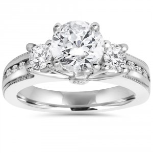 White Gold 2 ct TDW Diamond 3-Stone Clarity Enhanced Engagement Ring - Handcrafted By Name My Rings™