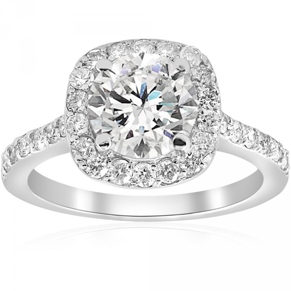 White Gold 2 ct TDW Diamond Cushion Halo Clarity Enhanced Engagement Ring - Handcrafted By Name My Rings™