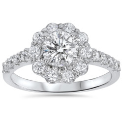 White Gold 2 ct TDW Diamond Floral Halo Engagement Ring - Handcrafted By Name My Rings™