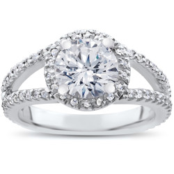 White Gold 2ct TDW Carat Clarity Enhanced Diamond Halo Engagement Ring Split Shank - Handcrafted By Name My Rings™