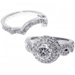White Gold 2ct TDW Clarity Enhanced Diamond Halo Bridal Ring Set - Handcrafted By Name My Rings™