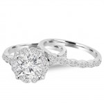 White Gold 2ct TDW Diamond Clarity Enhanced Halo Engagement Wedding 2-piece Ring Set - Handcrafted By Name My Rings™