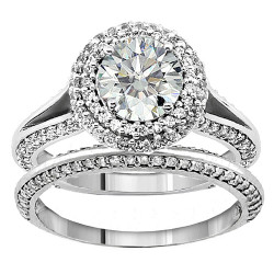 White Gold 2ct TDW Diamond Double Halo Bridal Ring Set - Handcrafted By Name My Rings™