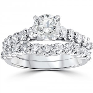 White Gold 2ct TDW Diamond Engagement Wedding Ring Set - Handcrafted By Name My Rings™