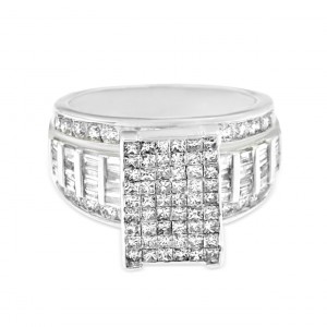 White Gold 2ct TDW Round, Baguette and Princess-cut Pave Diamond Ring - Handcrafted By Name My Rings™