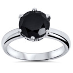 White Gold 2ct TDW Round-cut Black Diamond Solitaire Ring - Handcrafted By Name My Rings™