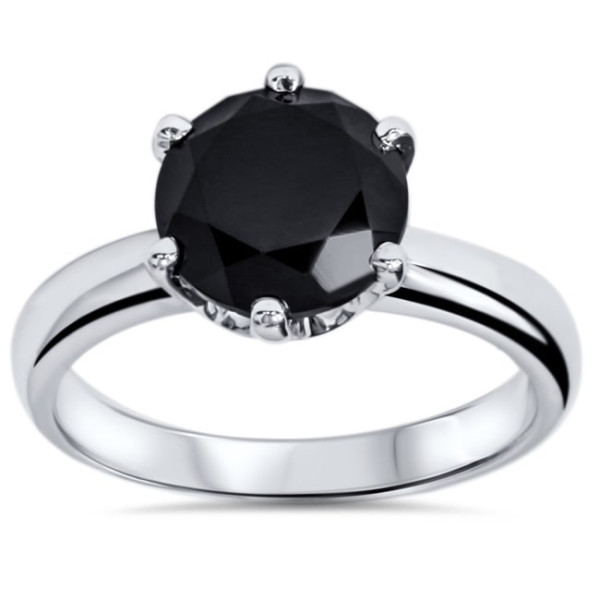 White Gold 2ct TDW Round-cut Black Diamond Solitaire Ring - Handcrafted By Name My Rings™