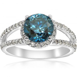 White Gold 3 1/2 ct TDW Blue & White Halo Diamond Engagement Ring - Handcrafted By Name My Rings™