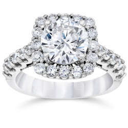 White Gold 3 1/4ct TDW Cushion Halo Round Clarity Enhanced Diamond Engagement Ring - Handcrafted By Name My Rings™