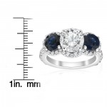 White Gold 3 3/8 ct TW Blue Sapphire & Diamond Clarity Enhanced Three Stone Engagement Ring  - Handcrafted By Name My Rings™