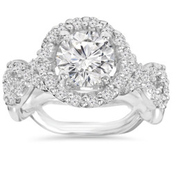 White Gold 3 ct TDW Clarity Enhanced Diamond Round Engagement Ring - Handcrafted By Name My Rings™
