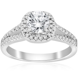 White Gold 3/4 ct TDW Cushin Halo Diamond Split Shank Engagement Ring - Handcrafted By Name My Rings™