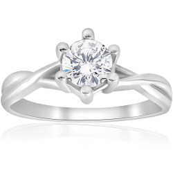 White Gold 3/4 ct TDW Solitaire Diamond Engagement Ring Interwoven Polished Setting - Handcrafted By Name My Rings™