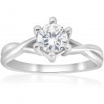 White Gold 3/4 ct TDW Solitaire Diamond Engagement Ring Interwoven Polished Setting - Handcrafted By Name My Rings™