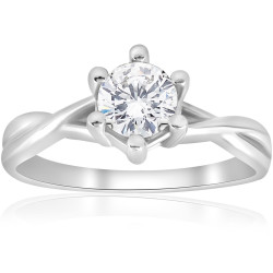 White Gold 3/4 ct TDW Solitaire Diamond Engagement Ring Interwoven Polished Setting - Handcrafted By Name My Rings™