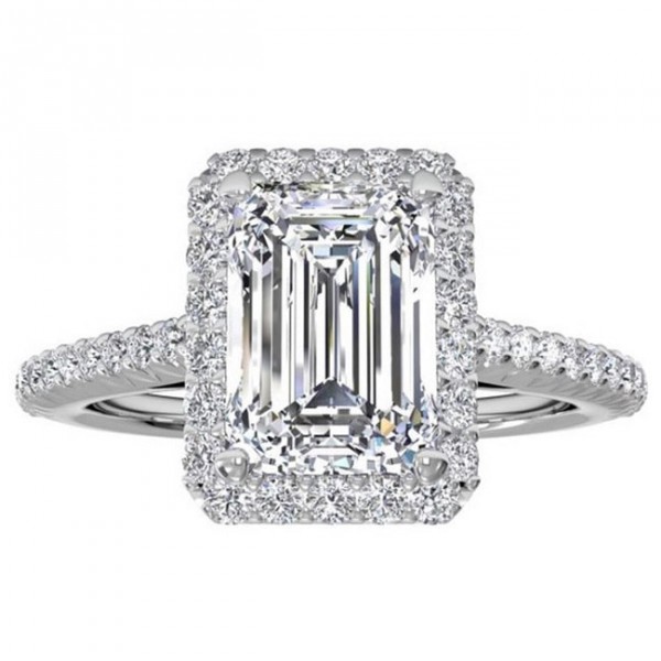 White Gold 3/4ct TDW Halo Emerald Diamond Engagement Ring - Handcrafted By Name My Rings™