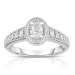 White Gold 3/4ct TDW Oval Cut Diamond Ring with Milgrain Detail - Handcrafted By Name My Rings™