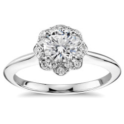 White Gold 3/5ct TDW Floral Halo Round Diamond Engagement Ring - Handcrafted By Name My Rings™