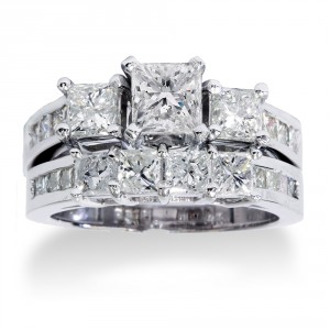White Gold 3.5ct TDW Princess-cut Diamond 3-Stone Bridal Ring Set - Handcrafted By Name My Rings™