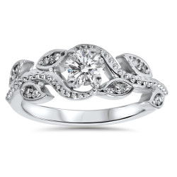 White Gold 3/8ct TDW Vine Petal Vintage Style Diamond Engagement Ring - Handcrafted By Name My Rings™