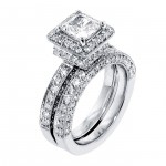 White Gold 3ct TDW Halo Diamond Bridal Ring Set - Handcrafted By Name My Rings™
