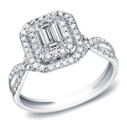 White Gold 4/5ct TDW Emerald-Cut Diamond Double Halo Engagement Ring - Handcrafted By Name My Rings™