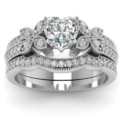 White Gold 4/5ct TDW Heart Shaped Diamond Butterfly Engagement Ring Certified by - Handcrafted By Name My Rings™