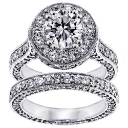 White Gold 5 1/3ct TDW  Clarity Enhanced Diamond Halo Eternity Bridal Set - Handcrafted By Name My Rings™