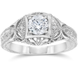 White Gold 5/8 ct TDW Vintage Diamond Antique Engagement Ring - Handcrafted By Name My Rings™