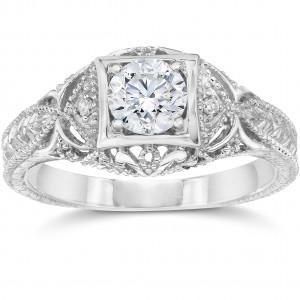 White Gold 5/8 ct TDW Vintage Diamond Antique Engagement Ring - Handcrafted By Name My Rings™