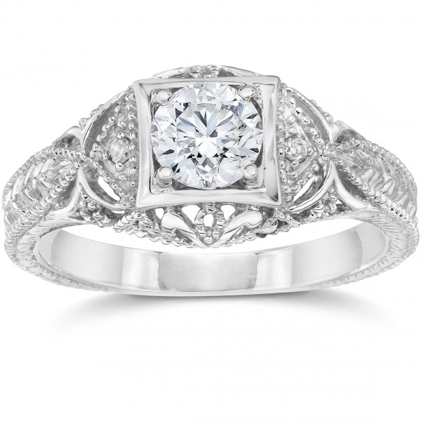 White Gold 5/8 ct TDW Vintage Diamond Antique Engagement Ring - Handcrafted By Name My Rings™