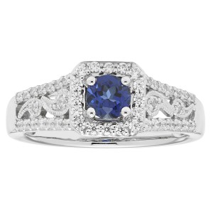 White Gold 5/8ct TDW Diamond and Sapphire Engagement Ring - Handcrafted By Name My Rings™
