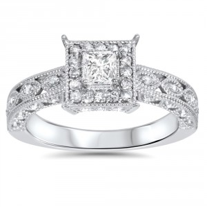 White Gold 5/8ct TDW Halo Vintage Princess-cut Diamond Engagement Ring - Handcrafted By Name My Rings™