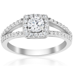 White Gold 7/8 ct TDW Diamond Cushion Halo Split Shank Engagement Ring - Handcrafted By Name My Rings™