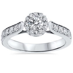 White Gold 7/8ct TDW Halo Diamond Engagement Ring - Handcrafted By Name My Rings™
