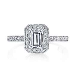White Gold 7/8ct TDW Vintage Halo Emerald Diamond Engagement Ring - Handcrafted By Name My Rings™