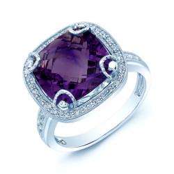 White Gold Amethyst 1/6k TDW H-I VS1-VS2 Diamond Ring - Handcrafted By Name My Rings™
