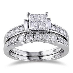 White Gold Certified 1ct TDW Diamond Bridal Ring Set by Signature - Handcrafted By Name My Rings™