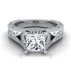 White Gold IGI-certified 1ct TDW Princess-cut Antique-inspired Engraved Diamond Engagement Ring - Handcrafted By Name My Rings™