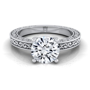 White Gold IGI-certified 1ct TDW Round Diamond Solitaire Engagement Ring with Scroll Detail Shank - Handcrafted By Name My Rings™