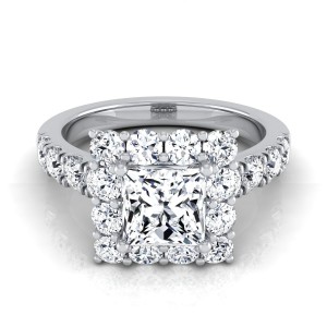 White Gold IGI-certified 2 1/10ct TDW Princess-cut Diamond Halo Engagement Ring - Handcrafted By Name My Rings™