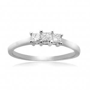 White gold 1/4ct TDW Diamond 3-stone Princess-cut Anniversary Ring - Handcrafted By Name My Rings™