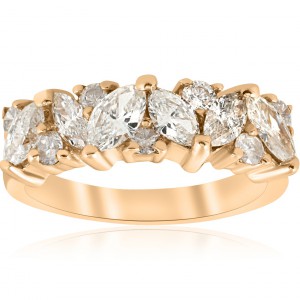 Gold 1 1/2 ct TDW Marquise Diamond Wedding Anniversary Ring - Handcrafted By Name My Rings™
