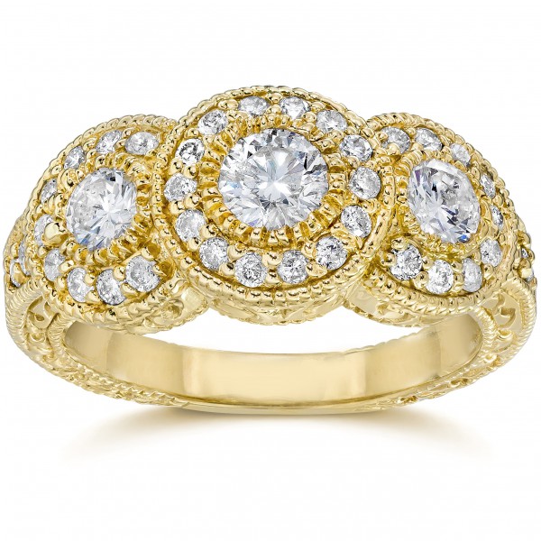 Gold 1 1/2ct TDW Antique Diamond 3 Stone Engagement Ring - Handcrafted By Name My Rings™