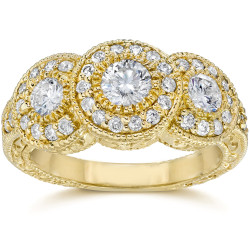 Gold 1 1/2ct TDW Antique Diamond 3 Stone Engagement Ring - Handcrafted By Name My Rings™