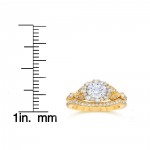 Gold 1 1/2ct TDW Diamond Halo Clarity Enhanced Vintage Engagement Ring and Wedding Band Set - Handcrafted By Name My Rings™
