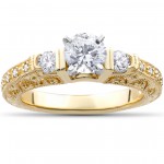 Gold 1 1/3ct TDW Eco-Friendly Lab Grown Vintage Filigree Diamond Engagement Ring - Handcrafted By Name My Rings™