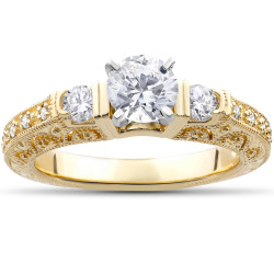 Gold 1 1/3ct TDW Eco-Friendly Lab Grown Vintage Filigree Diamond Engagement Ring - Handcrafted By Name My Rings™