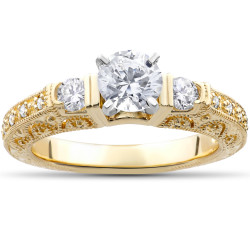 Gold 1 1/3ct TDW Eco-Friendly Lab Grown Vintage Filigree Diamond Engagement Ring - Handcrafted By Name My Rings™