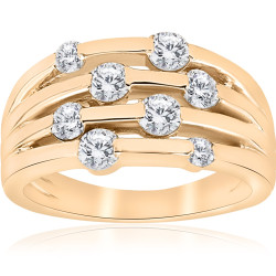 Gold 1 ct TDW Diamond Fashion Multi Row Right Hand Ring - Handcrafted By Name My Rings™